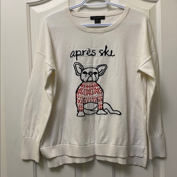 French Connection Sweaters - French Connection Apres Ski French Bulldog Cotton crewneck sweater